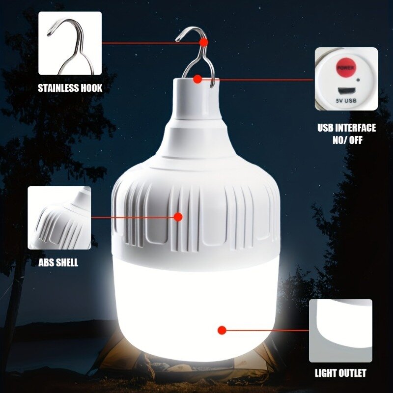 USB recarregável LED luzes de emergência, lanternas portáteis ao ar livre, lâmpada de emergência, lanterna da bateria, churrasco, camping, casa, 1pc