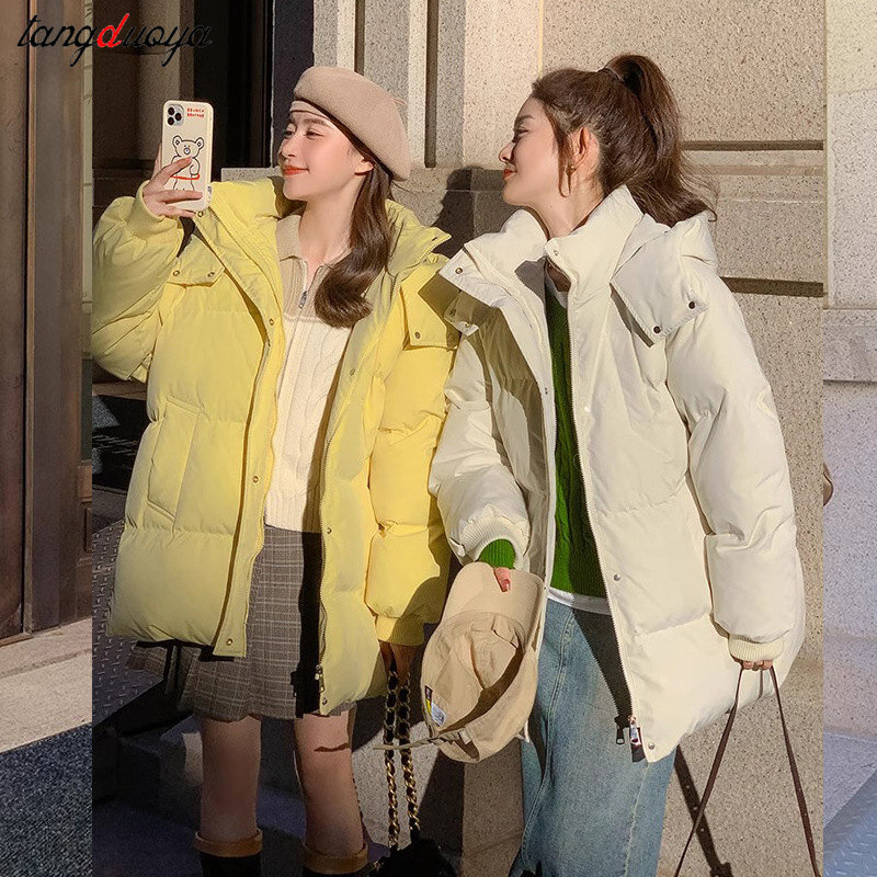 Fashion Winter Hooded Puffer Jacket Women Solid Casual Warm Oversize Parkas Female Korean Loose Long Sleeve Coat Women Clothing