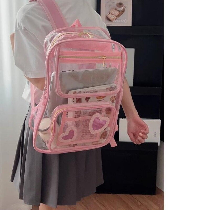 Xiuya Transparent PVC Womens Backpack Summer College Style Fashion Large Capacity Travel Backpack Designer Luxury Female Y2k Bag