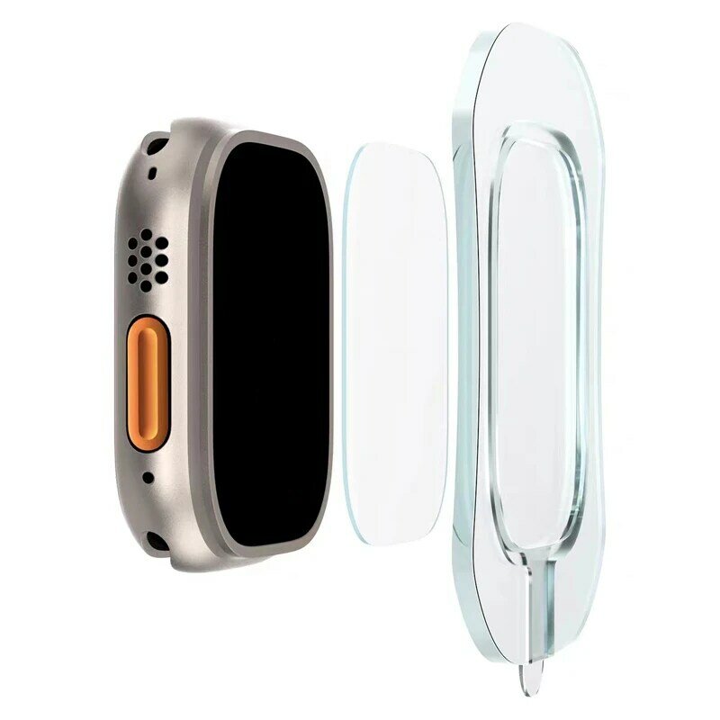 Film kaca Tempered HD untuk Apple Watch Series Ultra 49mm, dengan alat panduan pemasangan mudah pelindung layar untuk iWatch Ultra 2