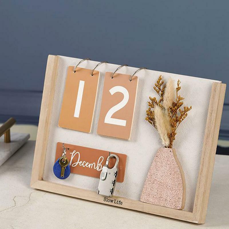 Calendario da tavolo con fiori secchi con cornice in legno in piedi calendario da tavolo da tavolo floreale squisito creativo 2024-2025 decorazione