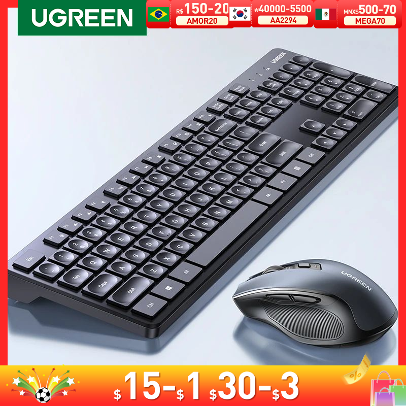 UGREEN-teclado inalámbrico de 2,4G para ordenador, periférico ruso e inglés, para MacBook, Tablet, oficina, PC, accesorios, 104 teclas
