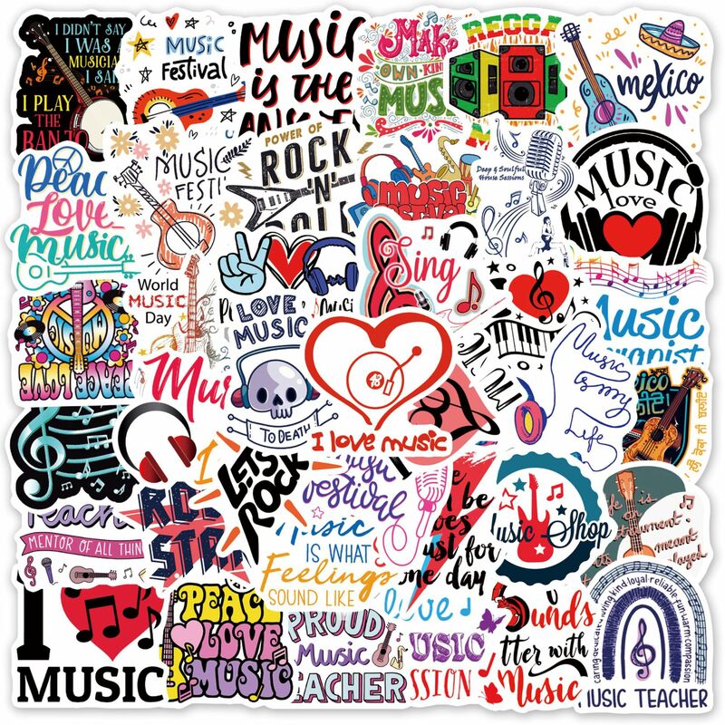 50 buah stiker grafiti seri musik segar cocok untuk helm Laptop Dekorasi Desktop mainan stiker DIY grosir