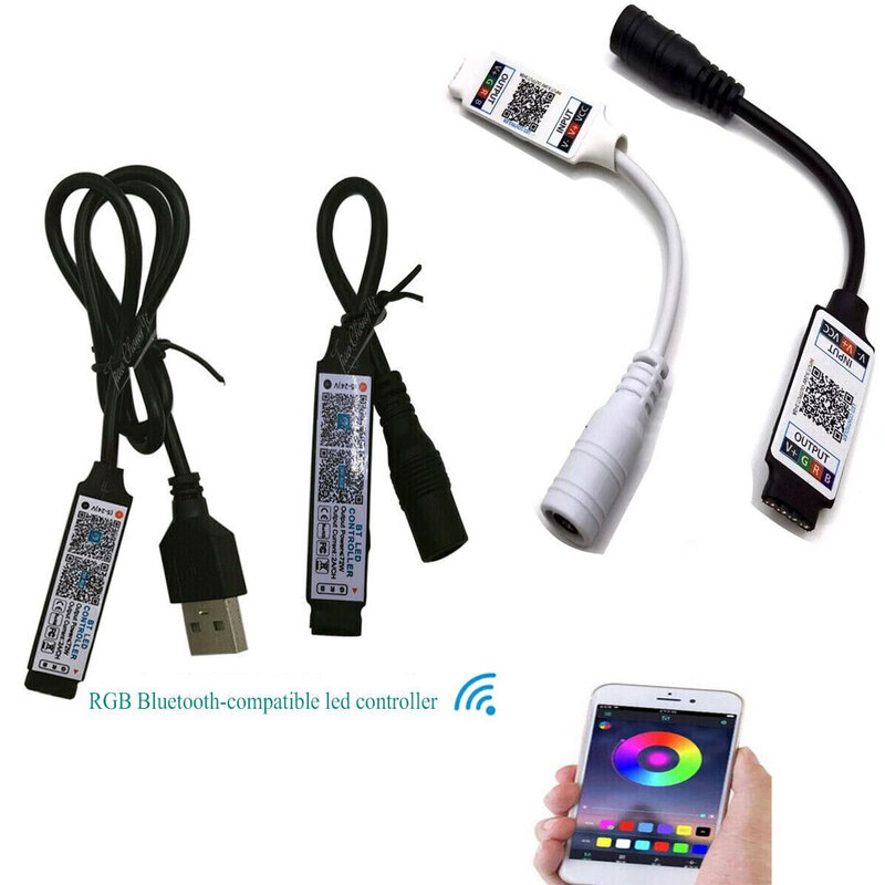 DC5-24V USB/DC Mini Bluetooth-ใช้งานร่วมกับโทรศัพท์สมาร์ท APP Controller ไร้สายควบคุมสำหรับ5050 3528 RGB แถบไฟ LED Light