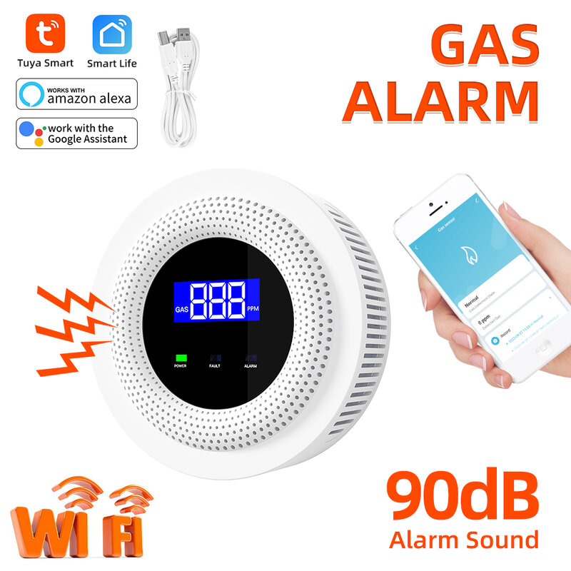 Tuya-detector de fugas de gas WiFi, sensor de gas LPG, alarma de sonido y control remoto de 433 MHZ, dispositivo inteligente de seguridad para el hogar