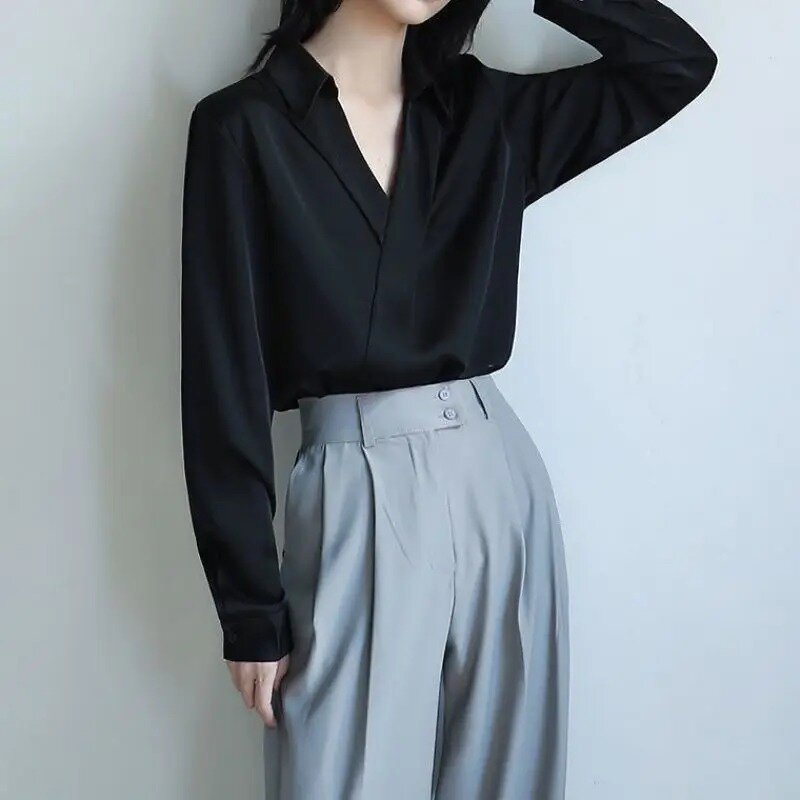 Camicie con scollo a v donna Summer Office Ladies Cool Simple All-match Baggy stile coreano temperamento progettato Soft Trendy Causal Chic
