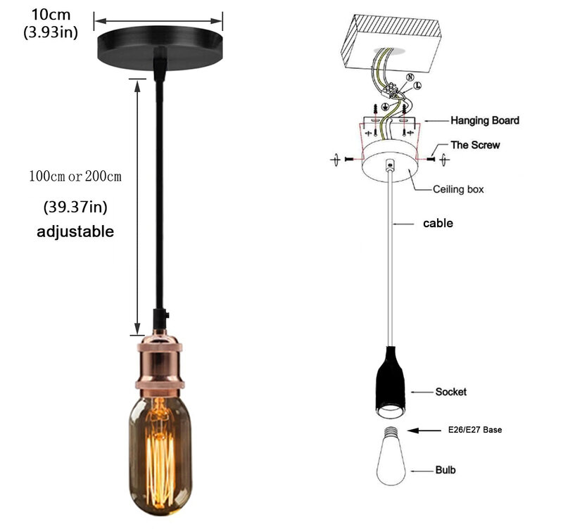 레트로 빈티지 펜던트 조명 북유럽 미니멀리즘 간단한 산업 교수형 램프 에디슨 E27 램프 홀더 소켓 천장 조명