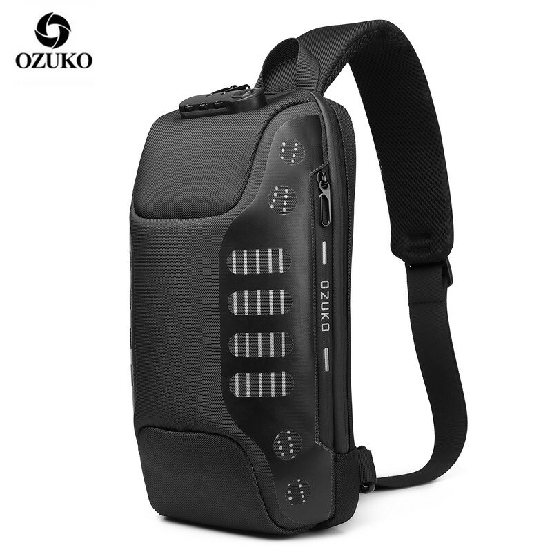 Сумка-слинг OZUKO через плечо с защитой от кражи, водонепроницаемый нагрудной рюкзак через плечо с USB-портом для зарядки