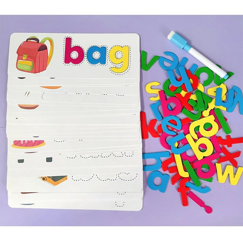 English Alphabet Spelling Educational Toys for Kids Toddler Spell Learn Language Toys Matching Letter Sight Words Learning Cards