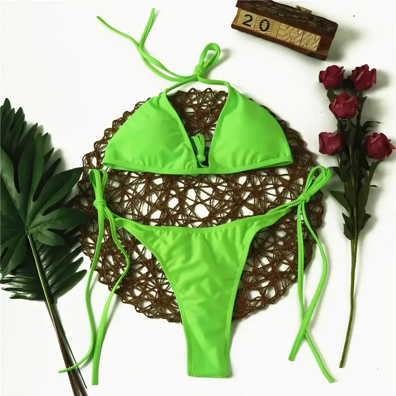 Bikini de leopardo degradado para mujer, bañador Sexy de microcuerdas, tangas triangulares, traje de baño brasileño de dos piezas para playa