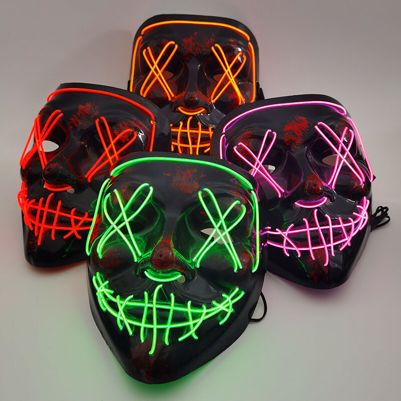 Mascarilla brillante de Halloween para adultos y niños, máscara LED de neón para fiesta de máscara para mascarada, decoración de Bar, utilería de terror