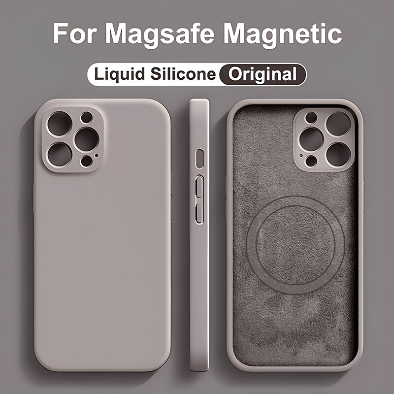 Casing magnetik silikon cair asli, aksesori penutup pengisi daya nirkabel untuk iPhone 11 13 12 14 15 Pro Max Plus