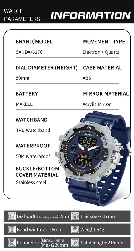 多機能電子時計,防水,流行の時計,6176