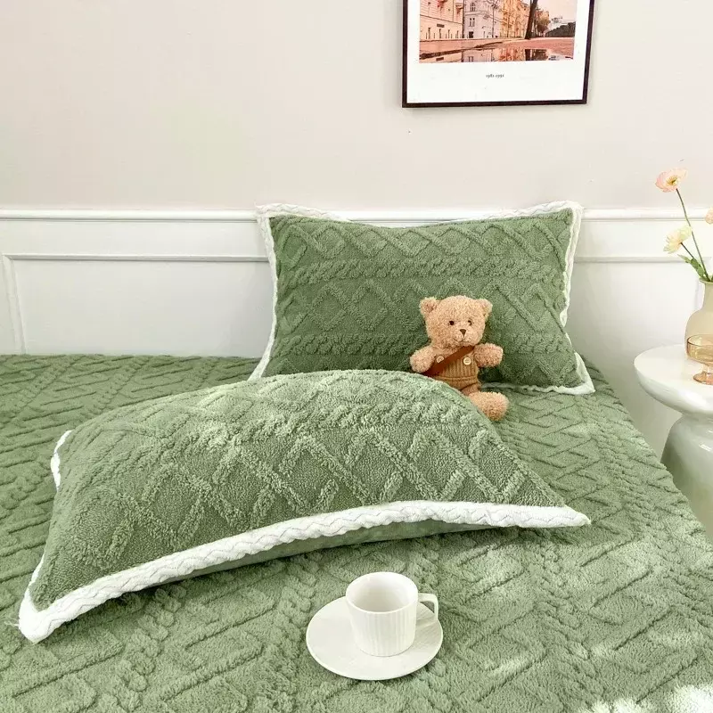 ملاءة سرير مخملية مرجانية سميكة ، غطاء مرتبة ، حليب قطعة واحدة ، شتاء ،