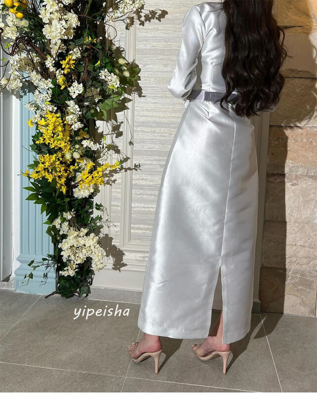 Prom Dress Saudi Arabia Satin Beading Criss-Cross Homecoming A-line V-Neck Bespoke Occasion Gown Long Sleeve Dresses