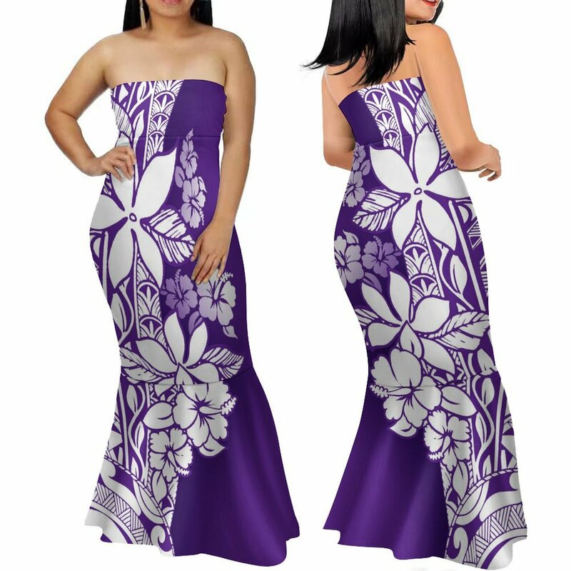 Polynesi scher Stamm entwirft schulter freies langes Kleid der Frauen Party Abendkleid Mode Fischschwanz Kleid Samoan Maxi kleid