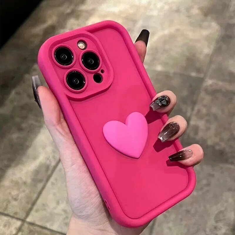 Ins Korea Cute 3D Love Heart Silicone Candy Phone Case For iPhone 15 13 12 11 14 Pro Max X XR XS 8 Plus + Shockproof Back Cover