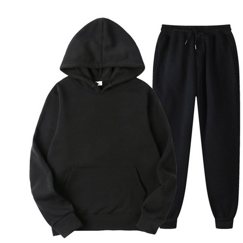 Classic Mens Solid Color Tracksuit Hooded Sweatshirts and Jogger Pants High Quality Male Daily Casual Sports Hoodie Jogging Suit