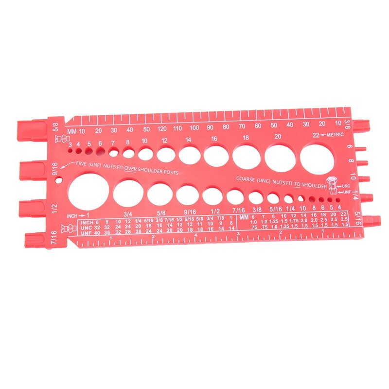 Bullone dado in plastica calibro filettatura bullone dado e calibro di misurazione vite dimensioni e passo filettato, rosso