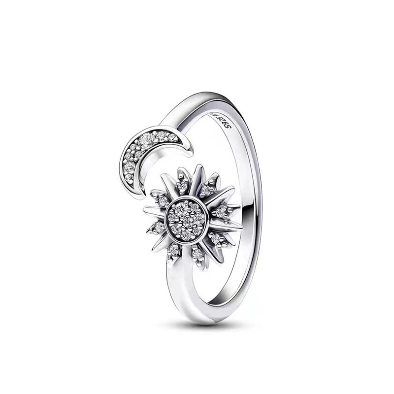 Hete Verkoop 2023 Nieuwe 925 Zilveren Ring Hemelse Zon & Maan Ring Set S925 Ring Diy Vrouwen Originele Pandor Ring Fijne Sieraden