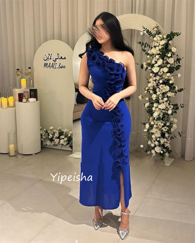 Exquisite High Quality Sparkle Chiffon Ruffle Celebrity Sheath One-shoulder Bespoke Occasion Gown Midi Dresses
