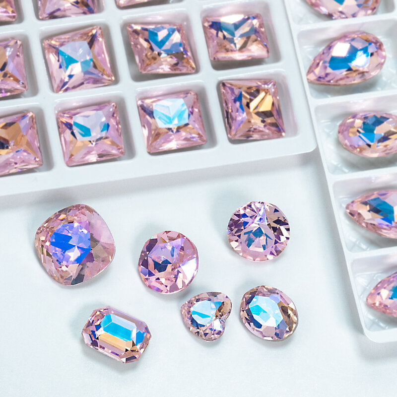 10pcs Novo K9 Nail Art Cristal Broca Dica Rosa Quadrado Direito Gem Brilhante Rosa Super Flash Especial-Shaped Diamante Jóias