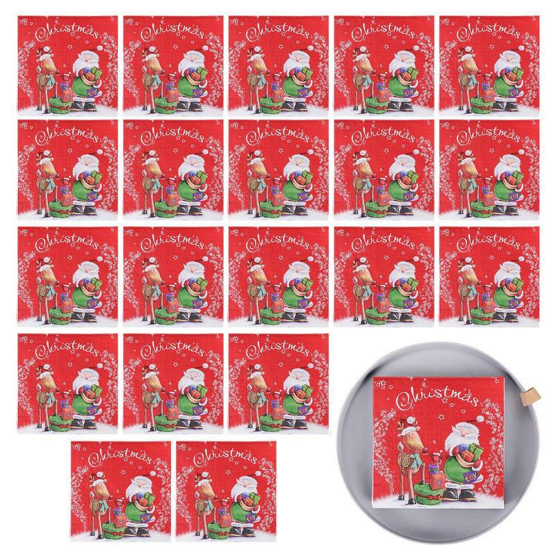 20pcs Christmas Paper Napkins Santa Claus and his deer printed napkins facial tissues suitable for New Year restaurants bakeries