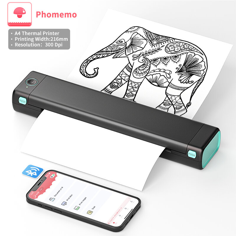 Phomemo-Impresora térmica portátil M08F A4, compatible con papel térmico A4 de 8,26 "x 11,69", impresoras de viaje móviles inalámbricas para coche y oficina