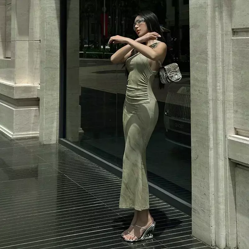 2024 wiosna nowy elegancki drukowany plisowany damski wąski dopasowana sukienka gorset zamykający talię styl szata Bodycon streetwear CSM33YT