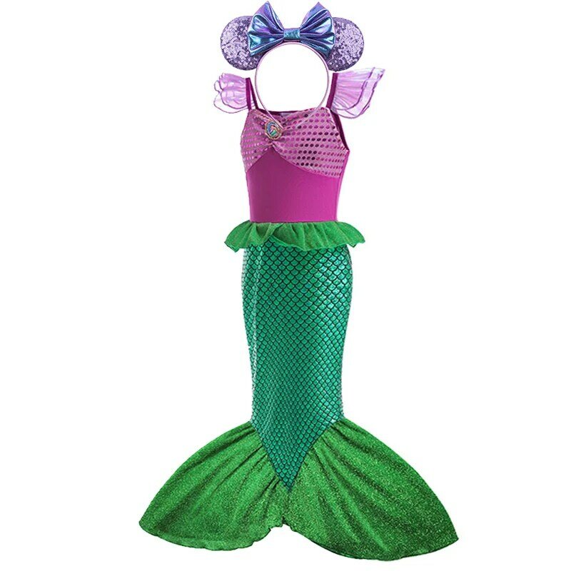 Disney-Petite Sirène Ariel Princess Costume pour Enfants, Robe de ixd'Anniversaire pour Bol, Robe Extérieure, Été Décontracté, Maillot de Bain