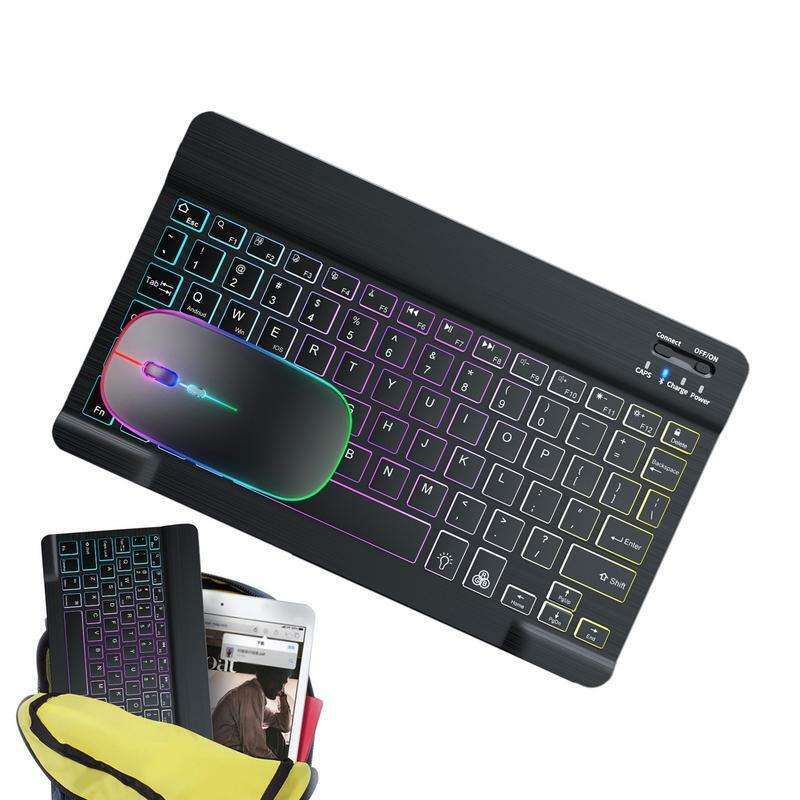 Teclado Iluminado Portátil Pequeno, Ultra-Fino, Colorido, Multi-Dispositivo, BT, PC, Tablet, Computador, 10"
