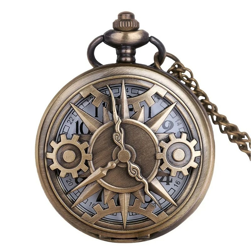 New steampunk vintage gear hollow quartz watch pocket collana gift chain pocket watch men boys