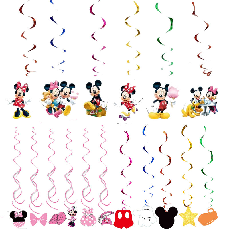 Disney-decoración para fiestas de cumpleaños de niños, decoración para eventos, espirales colgantes de techo, con temática de Minnie y Mickey Mouse, lote de 6 unidades