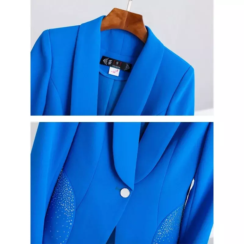 여성용 비즈니스 작업복 긴팔 정장 재킷, 블루 블랙 화이트 블레이저, 용수철 가을