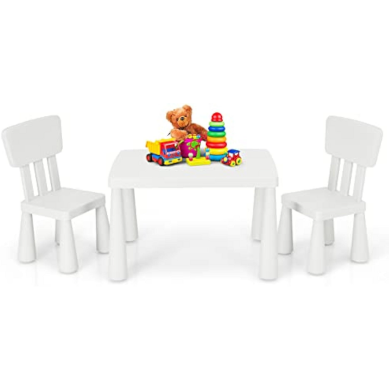 Zestaw stół i krzesło dla dzieci HONEY JOY, plastikowy stolik dla dzieci i 2 krzesła dla rzemiosło artystyczne, łatwe do czyszczenia 3-częściowy maluch