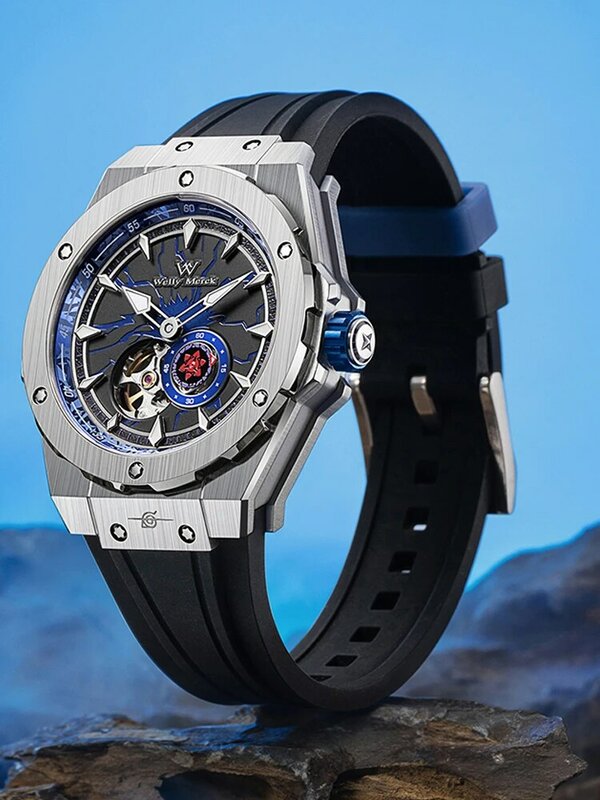 Relógios mecânicos automáticos Welly Merck em aço inoxidável à prova d'água Diver MIYOTA 82S5 Anime Comics Limited Joint Watch