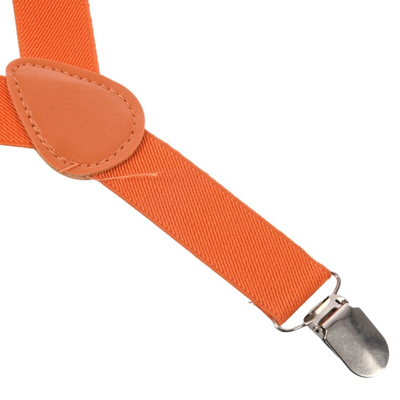3X Children Kids Boys Girls Clip-On Suspenders Elastic Adjustable Braces With Cute Bow Tie Orange