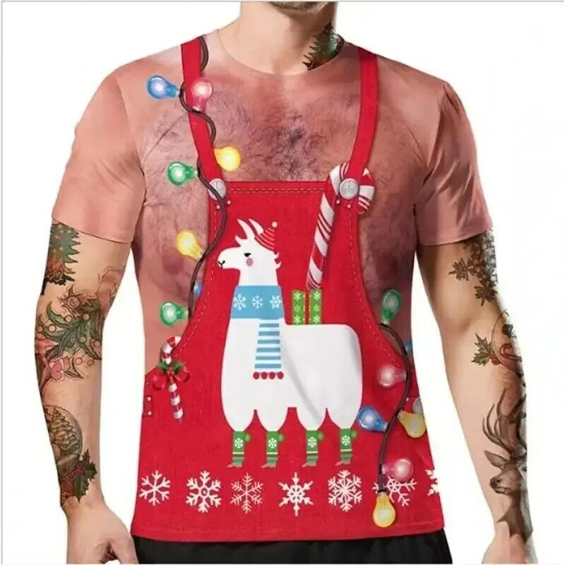 Camiseta de Navidad para hombre, 3d Top de manga corta con estampado de Papá Noel, cuello redondo, informal, Harajuku, a la moda, talla grande