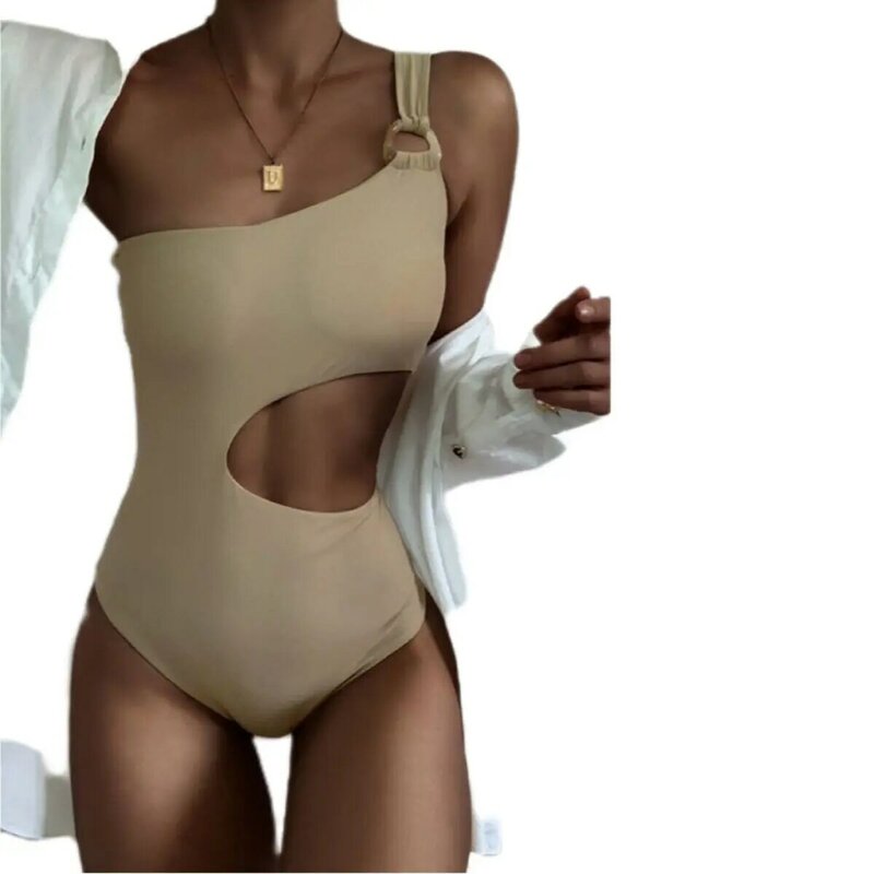 Bañador Sexy de un hombro para mujer, traje de baño de una pieza de cintura alta, traje de baño de retazos, Monokini de realce, 2024