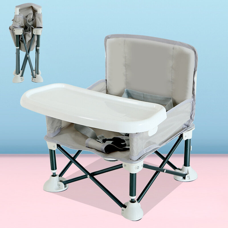 Cadeira de bebê portátil dobrável com cinto seguro, Booster Seat, Indoor e Outdoor Dining Chair, Camping Piqueniques