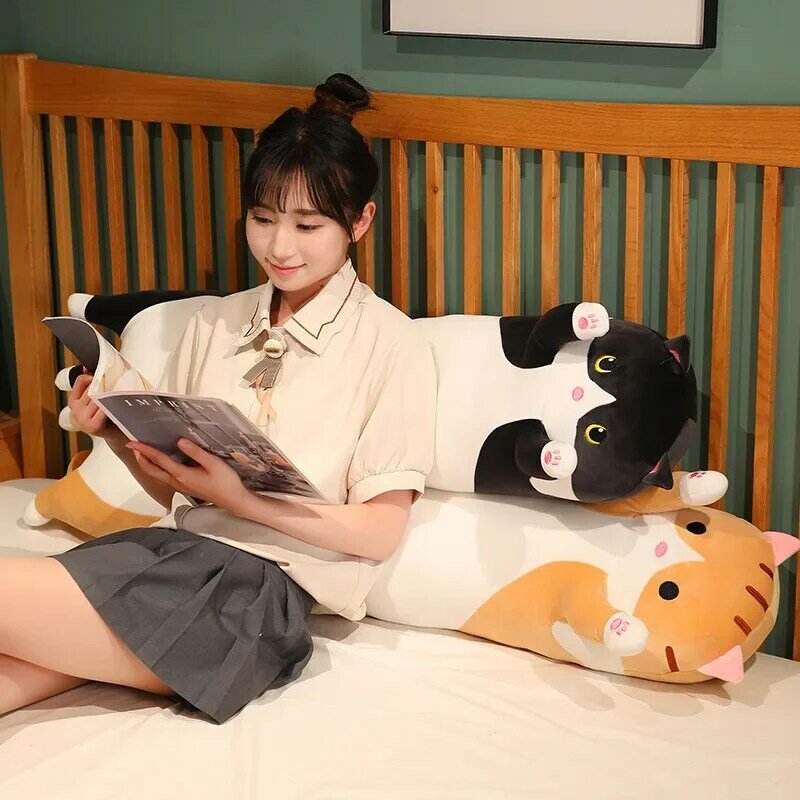 Joy Cute Soft Long Cat Plush Toys, Pausa Office Nap Pillow, Cama Sleep Doll, Presente de Decoração de Casa para Crianças, 50 cm, 70 cm, 90 cm, 110 cm, 130cm, Alegria