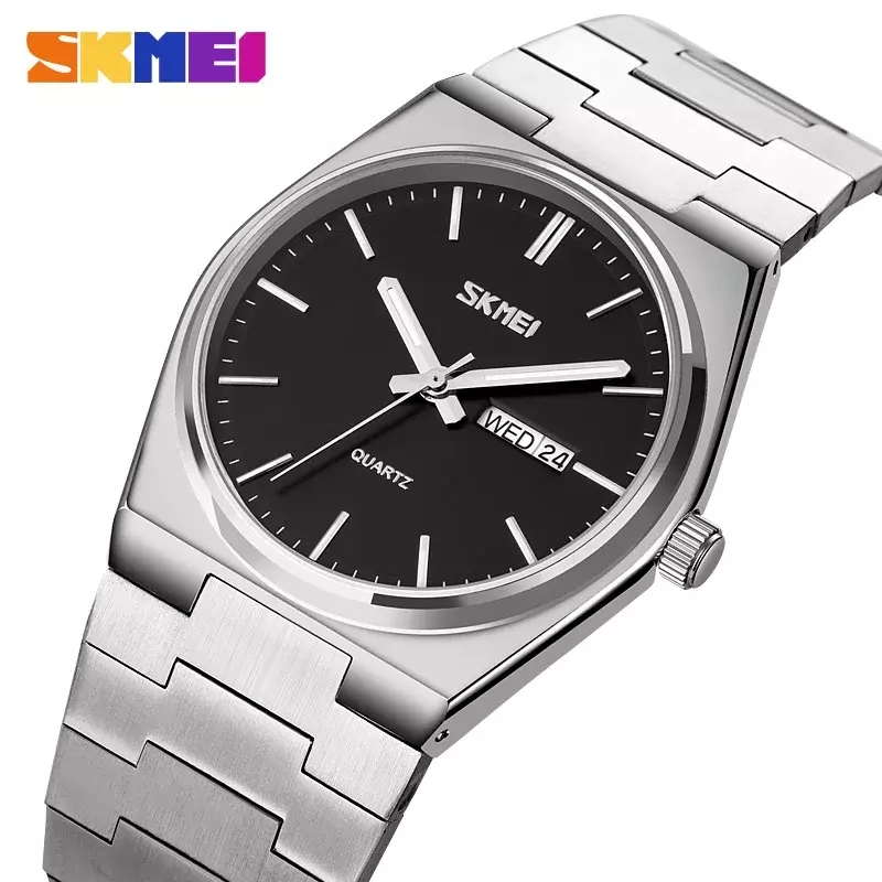 SKMEI-Reloj de cuarzo informal para Hombre, cronógrafo de acero con fecha y semana, deportivo, de negocios, resistente al agua, 9288