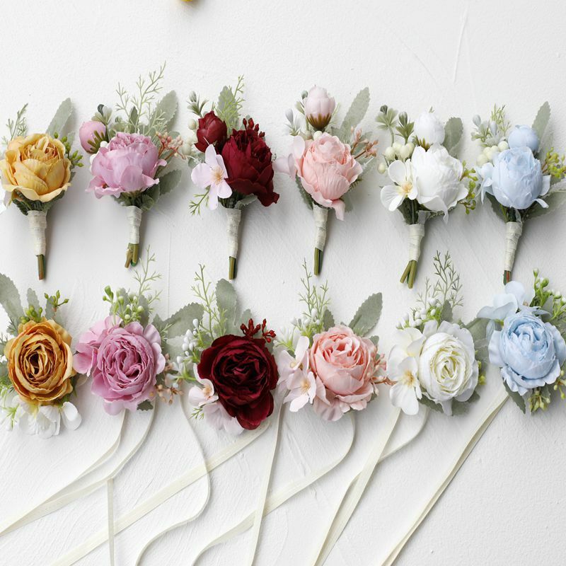 Pink Artifical Flowers Boutonnieres Wrist Corsage Bridesmaid Wedding Accessories akcesoria ślubne