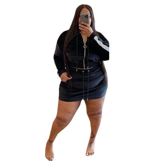 Wmstar Plus Size Women Clothes Velvet Sweatsuit  2 Two Piece Set Hoodie Mini Skirts Sets Matching Outfits Wholesale Dropshipping