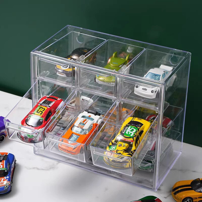 Caja de almacenamiento de modelo de coche a escala 1:64, estante de exhibición transparente, contenedor de almacenamiento de juguete a prueba de polvo de coche, estante de gabinete para colección de Juguetes