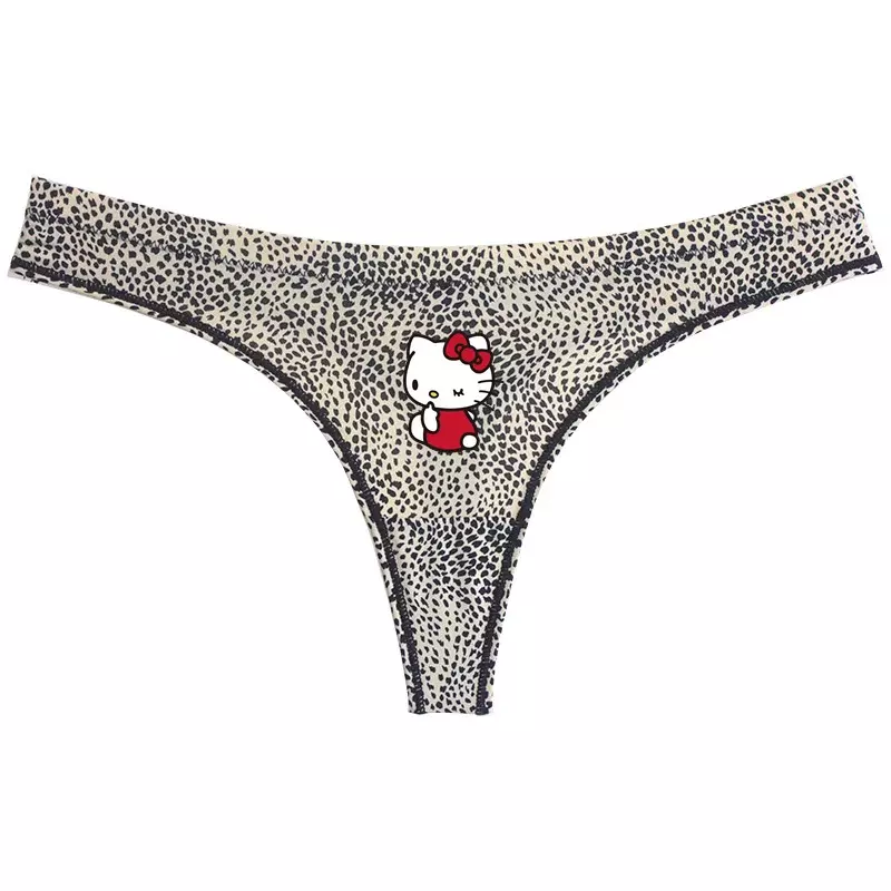 Sanrio-ropa interior Sexy de leopardo de Hello Kitty, Tanga sin costuras, ligero, de secado rápido, Kawaii, regalo de cumpleaños