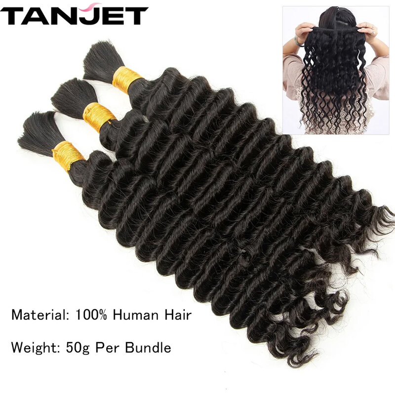 Natural Black Deep Wave Human Hair Bulk Bundles for Women No Weft Real Remy Human Hair Raw Salon Human Hair Extension 50g/Bundle