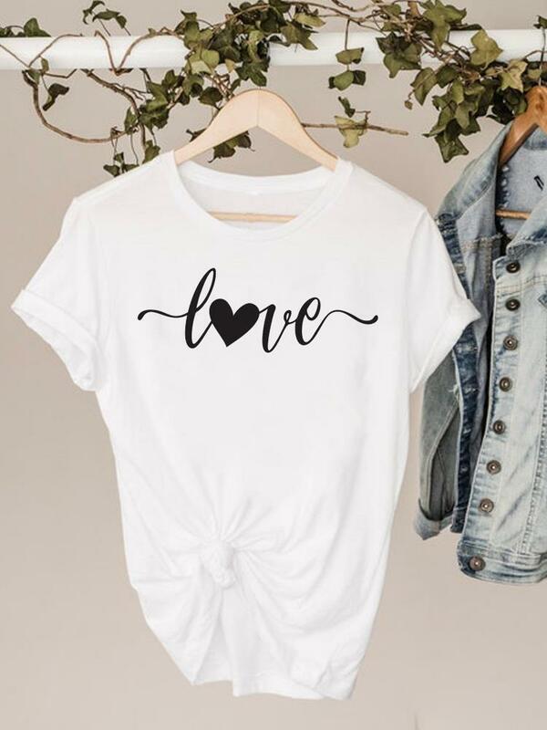 Flower Letter 90s Cute Women Clothing Tee Clothes Fashion Short Sleeve Print T Shirt Summer Top Basic Graphic T-shirts