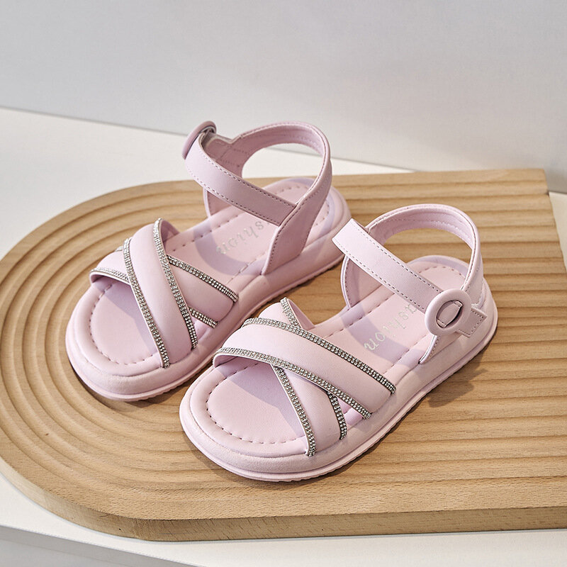 Girls' Shoes 2024 Summer New Children's Sandals Women's Soft Soles Open Toe Princess Baby All Match Large Children's Sandals