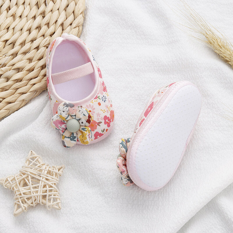 Bunga Cetak katun pertama berjalan bayi perempuan baru lahir alas kaki musim panas musim semi balita bunga Prewalke sepatu katun Pink sol lembut